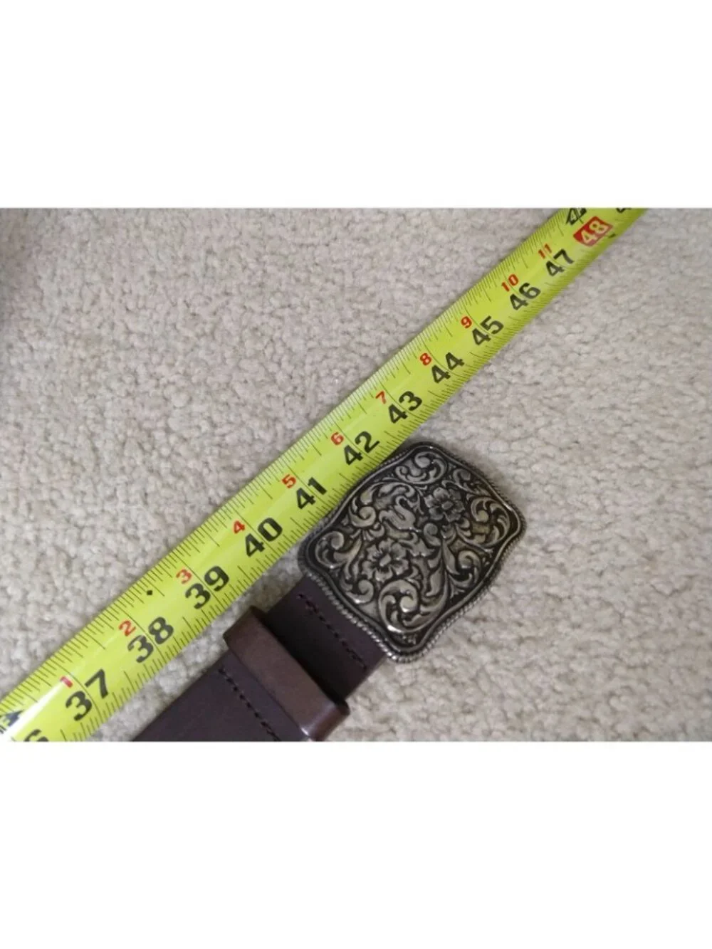 Women's Topfer Brown Pressed Leather Belt Ornate Buckle Western Size 95